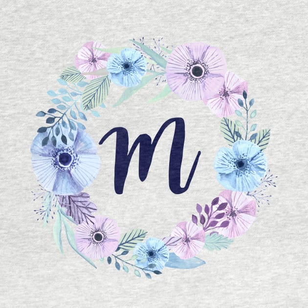 Floral Monogram M Icy Winter Blossoms by floralmonogram